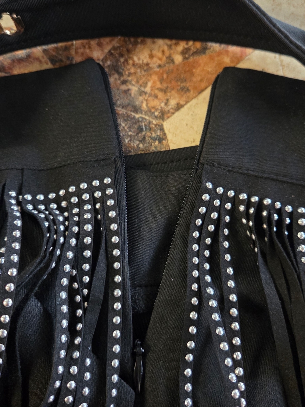 Black Fringe Shorts with Rhinestone Accent - Picture 5 of 7